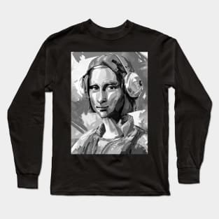Mona Lisa Modern Culture Black and White Long Sleeve T-Shirt